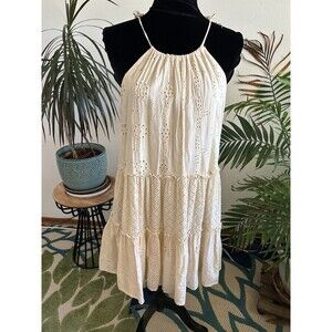 Chelsea and Violet Cream Eyelet Dress Straps Sleeveless Boho Cottagecore Size L